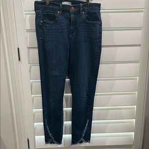 LOFT Dark Blue Ankle Jeans with Frayed Hem